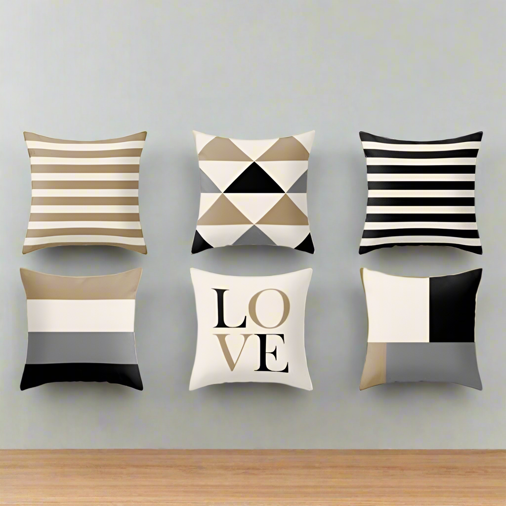 Black and Beige Outdoor Pillows (Pack of 6)