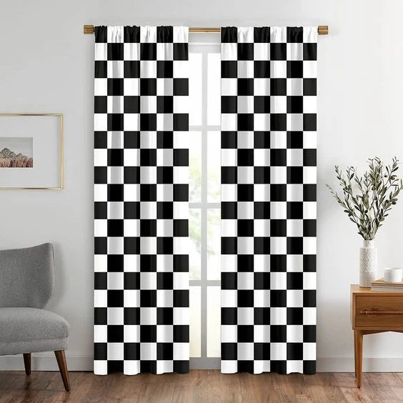 Chess Curtain with Stainless Steel Eyelets (Pack of 2)