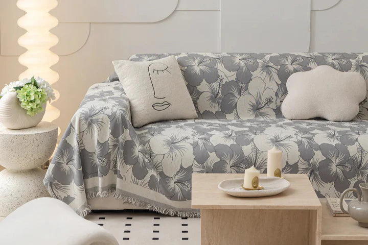 Chenille Blossoming Flowers Sofa Cover