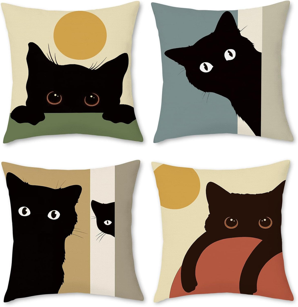 Abstract Cat Cushion Cover Pack of 4