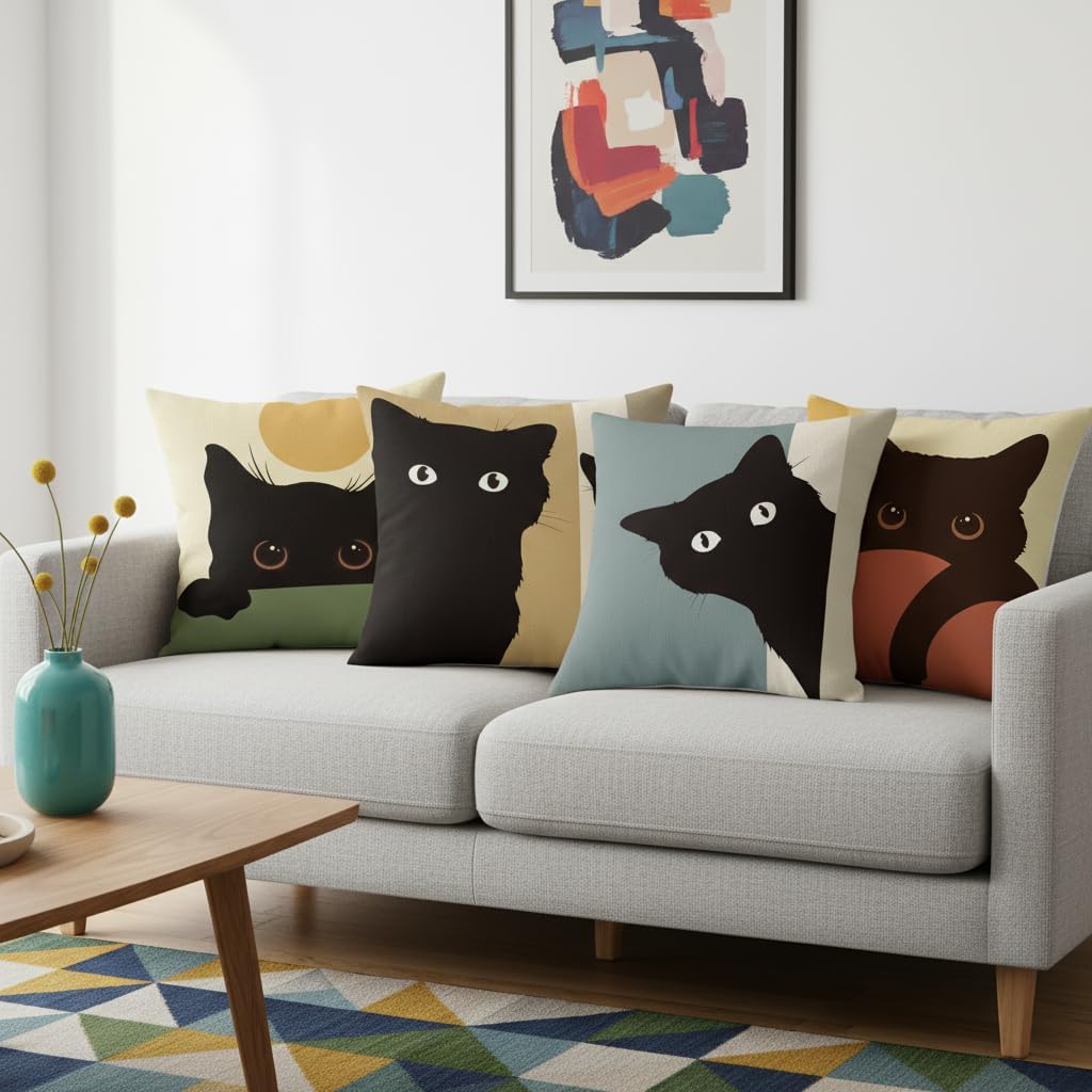 Abstract Cat Cushion Cover Pack of 4