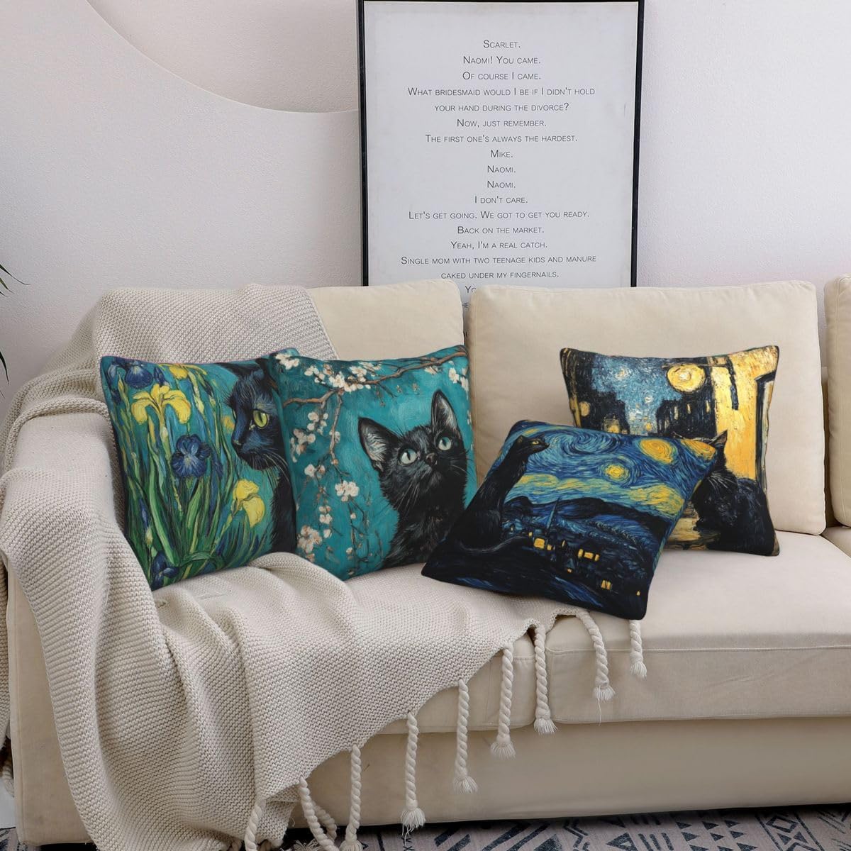 Night Cat Cushion Cover Pack of 4