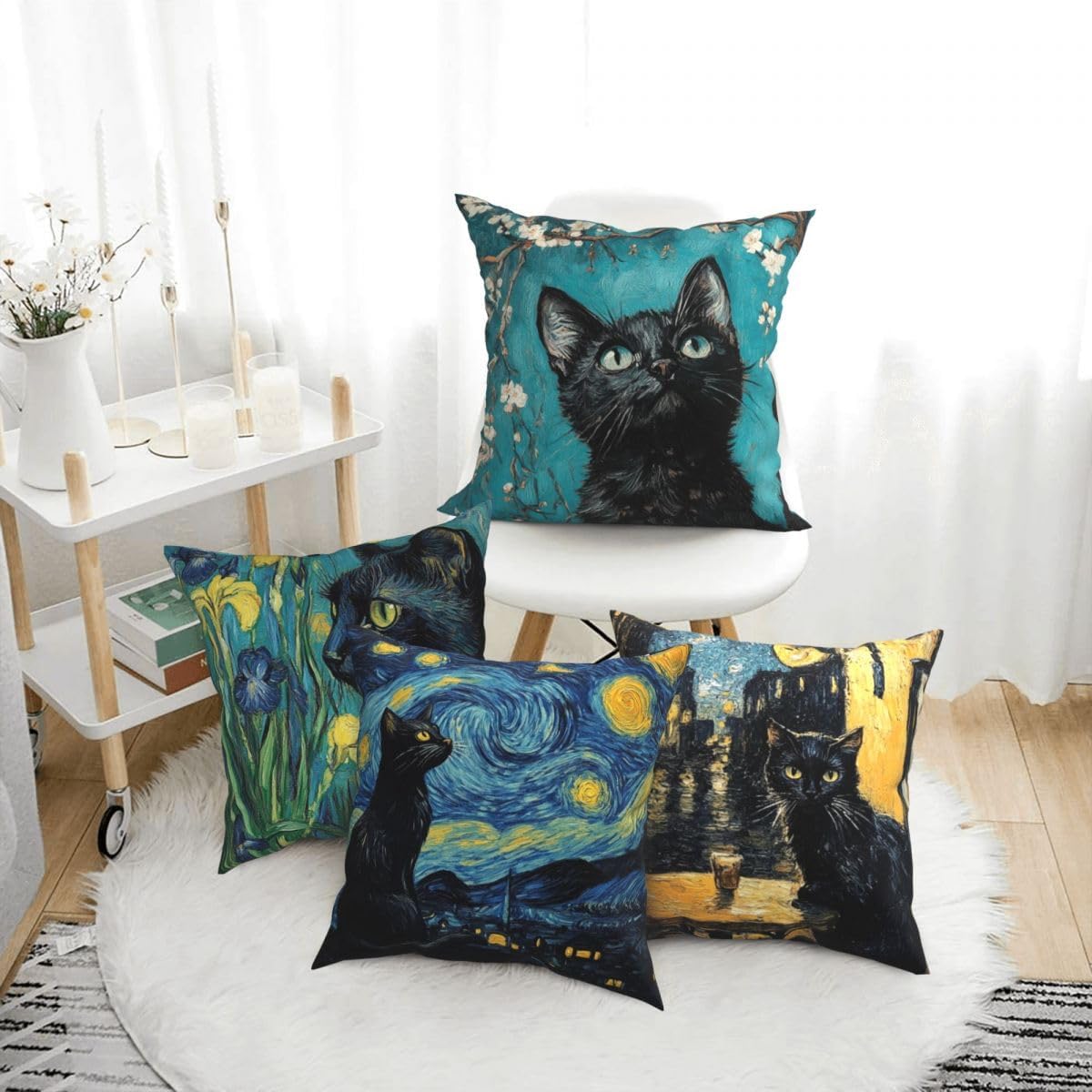 Night Cat Cushion Cover Pack of 4