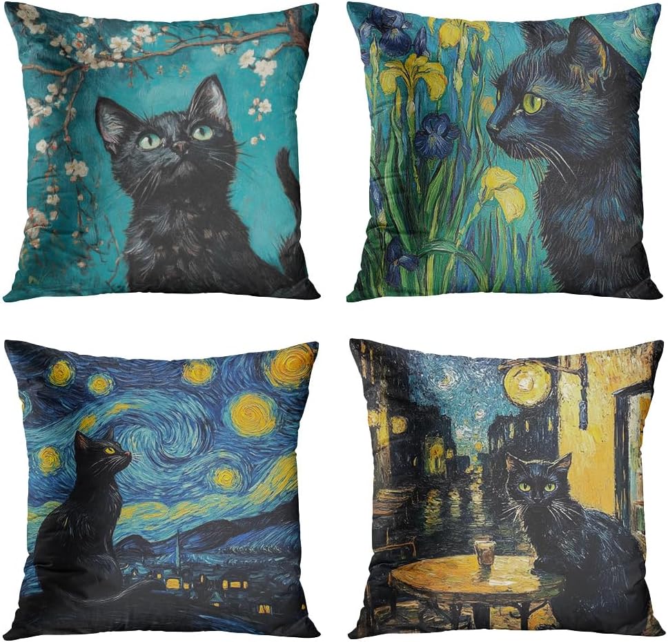 Night Cat Cushion Cover Pack of 4