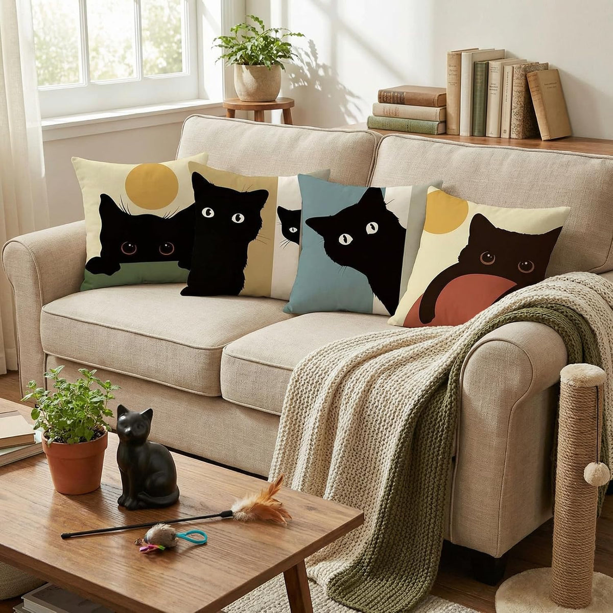 Abstract Cat Cushion Cover Pack of 4