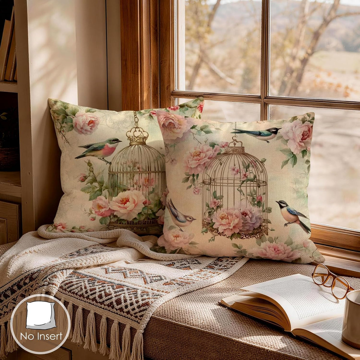 Vintage Birdcage Cushion Cover Pack of 2