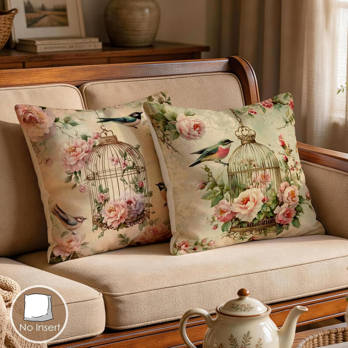 Vintage Birdcage Cushion Cover Pack of 2