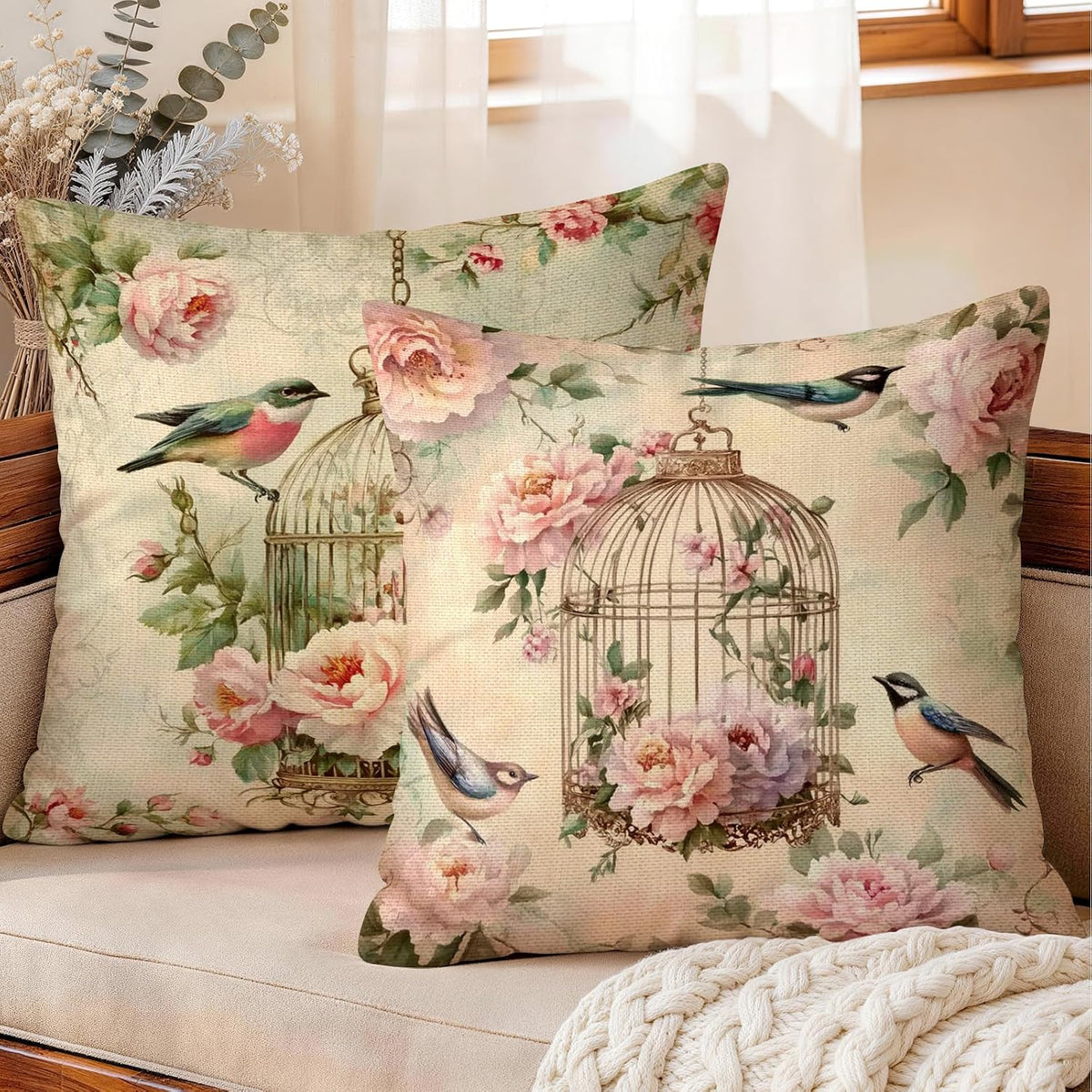 Vintage Birdcage Cushion Cover Pack of 2