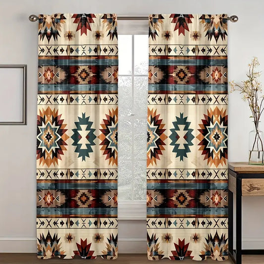 Aztec Bohemian Curtains with Stainless Steel Eyelets (Pack of 2)