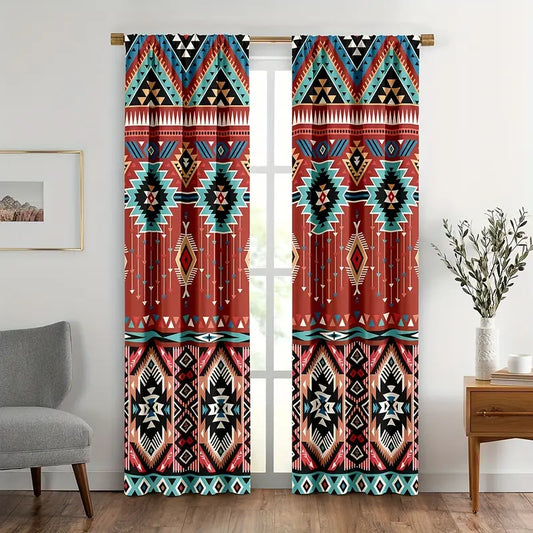 Boho Terracotta Curtains with Stainless Steel Eyelets (Pack of 2)