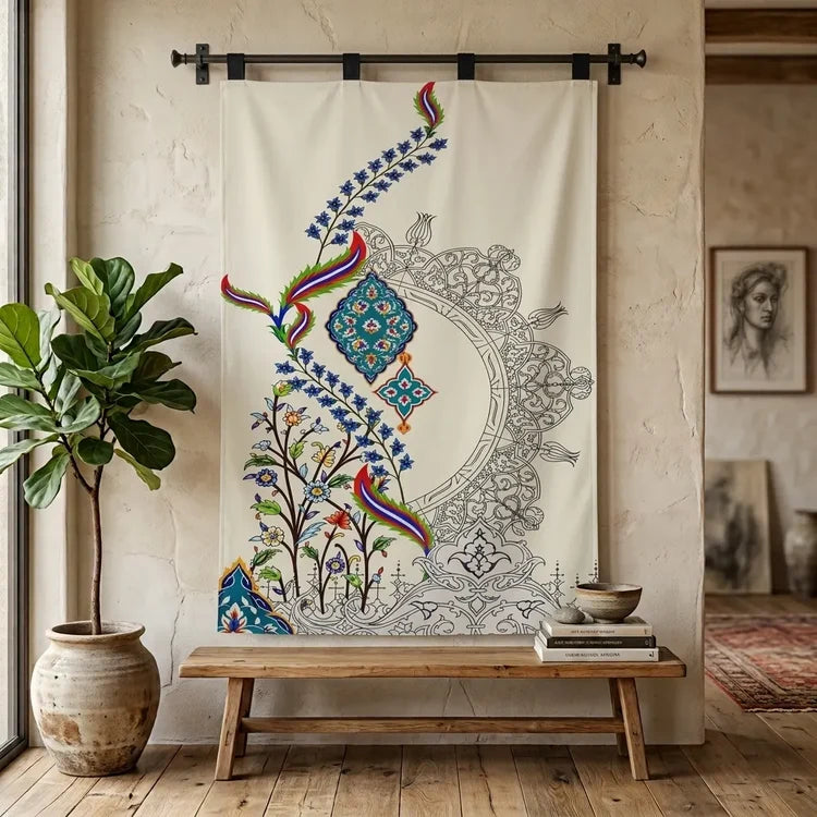 Traditional Turkish Ebruli Floral Wall Hanging Tapestry