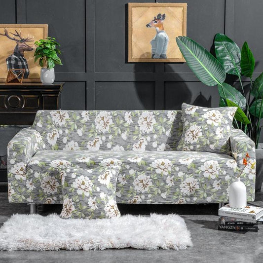 Gray Vintage Floral Fitted Sofa Cover