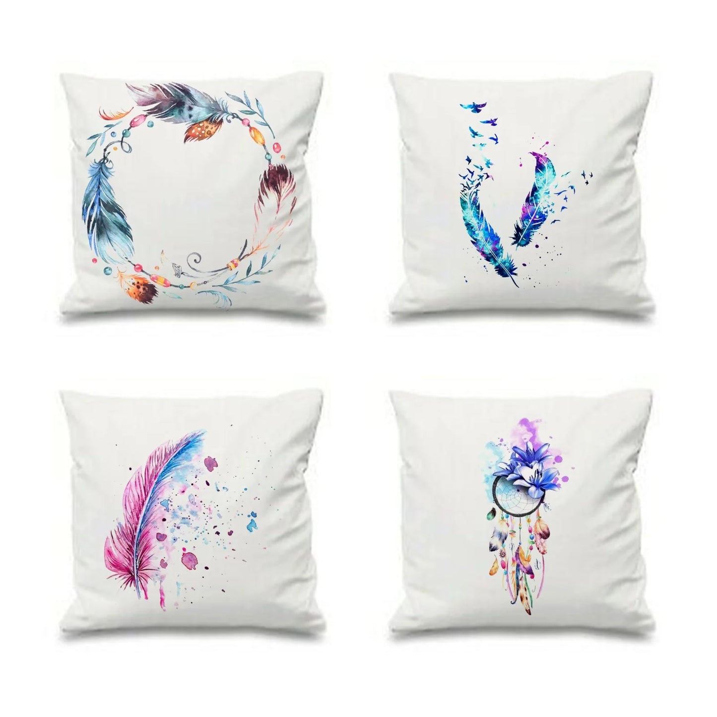 Watercolor Feathers Cushion Covers (Pack of 4)