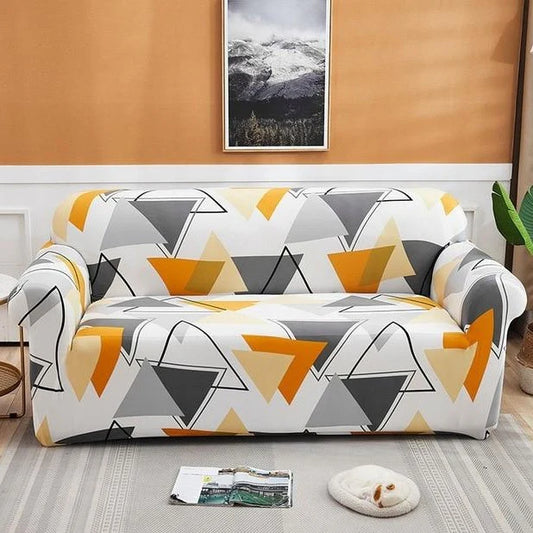 Orange & Gray Geometric Triangle Fitted Sofa Cover