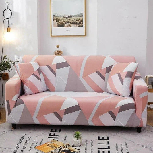 Pink Geometric Fitted Sofa Cover