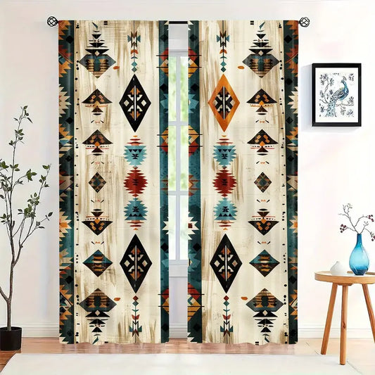 Retro Boho Curtains with Stainless Steel Eyelets (Pack of 2)