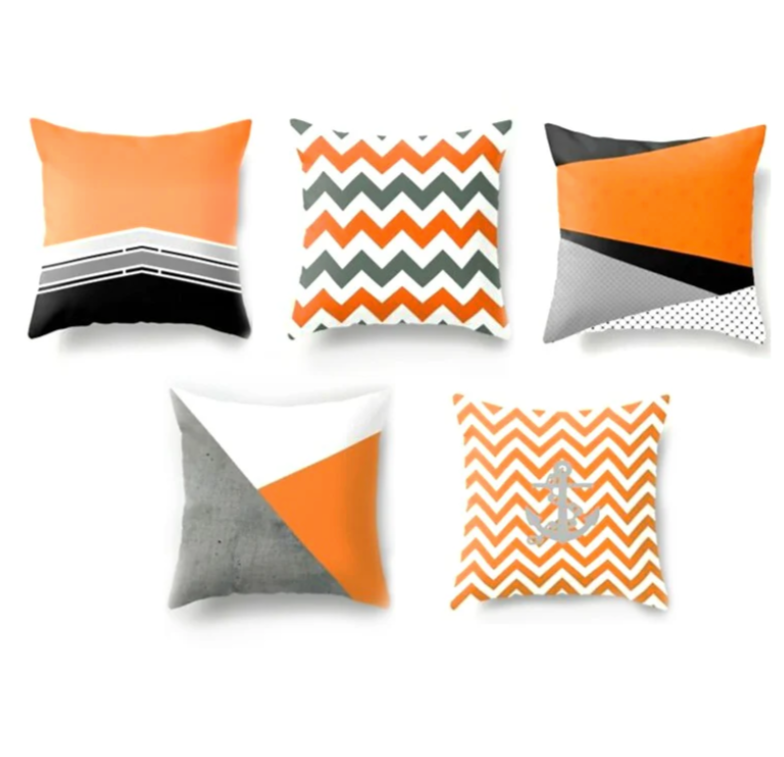 Orange Geometric Cushion Cover Pack 5