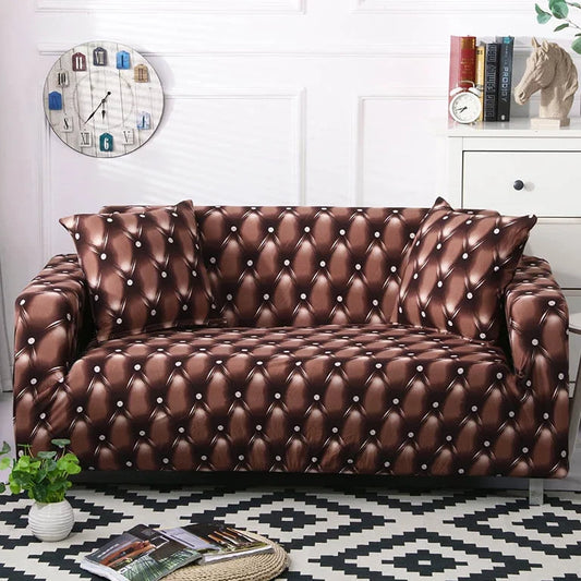 Tufted Leather Print Fitted Sofa Cover