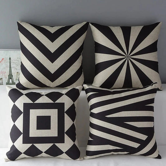 Black & White Geometric Cushion Covers (Pack of 4)