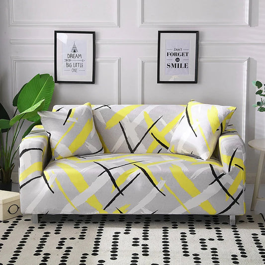 Yellow Cross Pattern Fitted Sofa Cover
