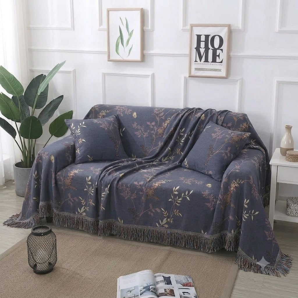 Vintage Blue Floral Sofa Cover