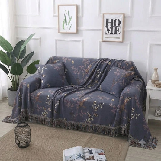 Vintage Blue Floral Sofa Cover