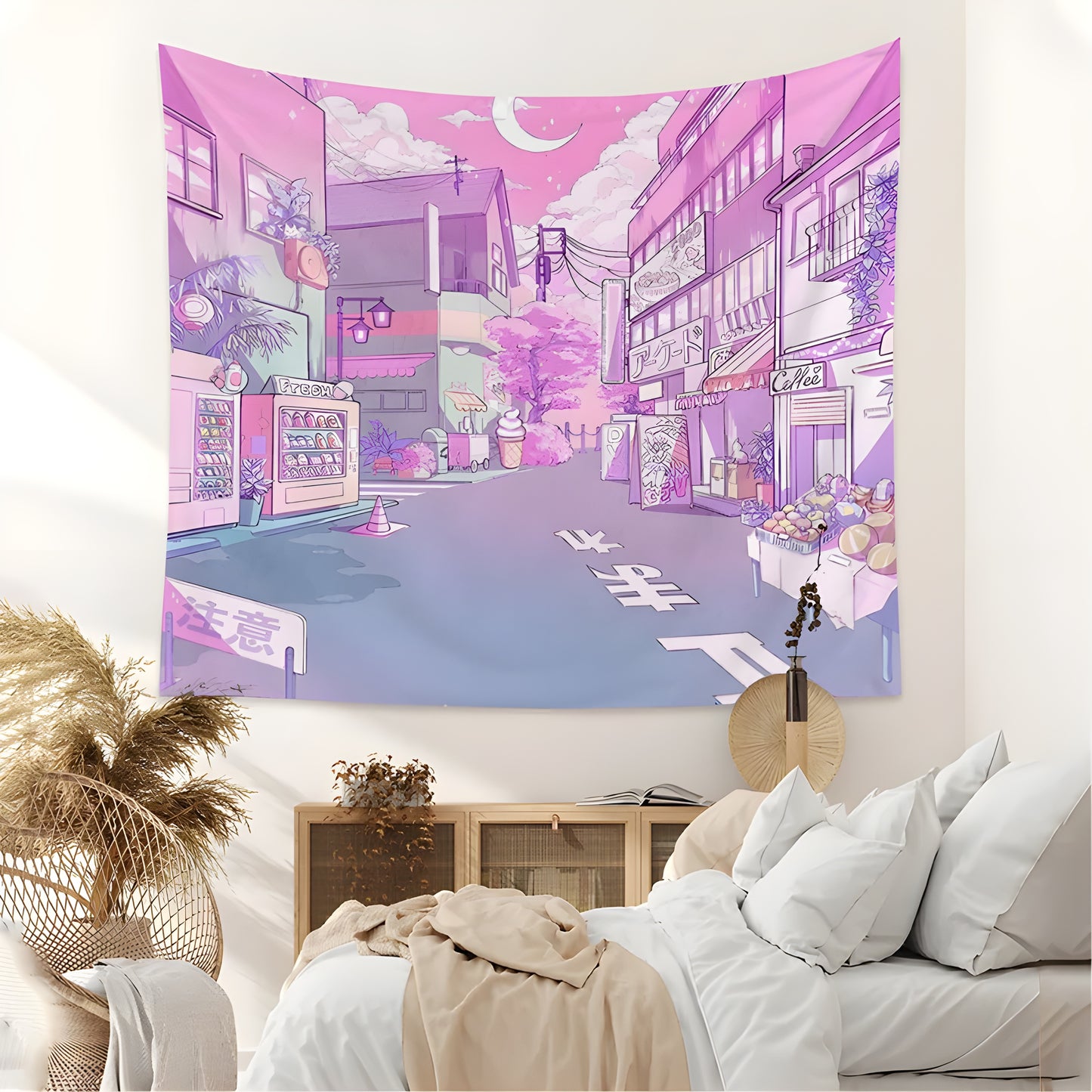 Pink Japanese Moonlight Tapestry