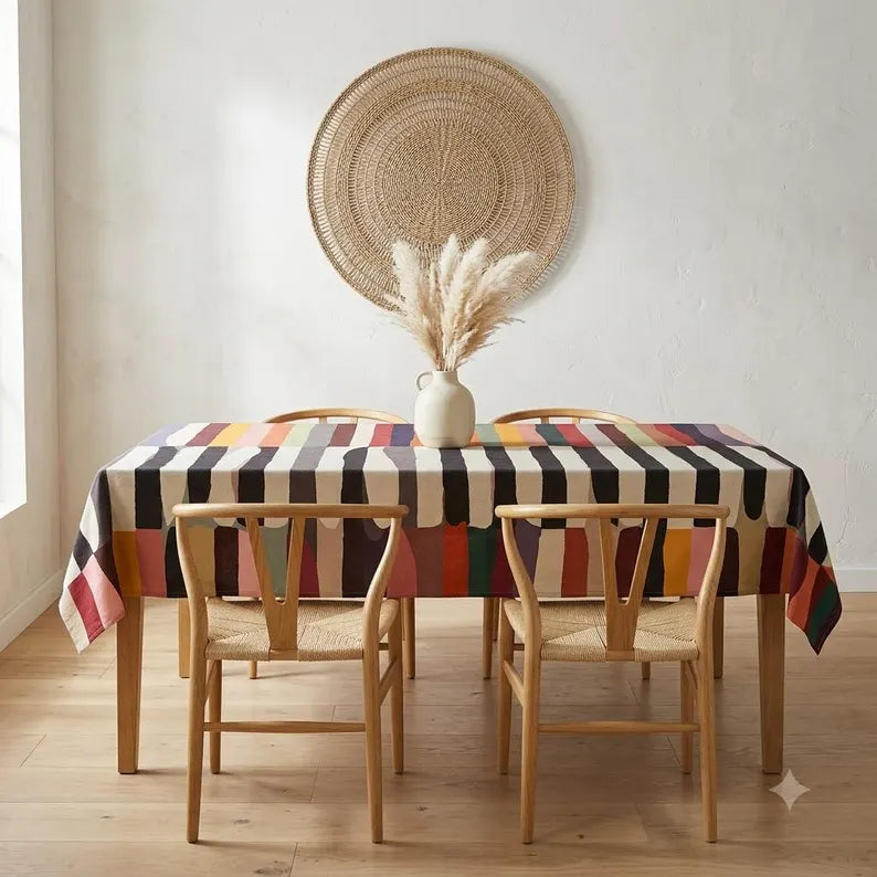 Color-Block Linen Table Cover