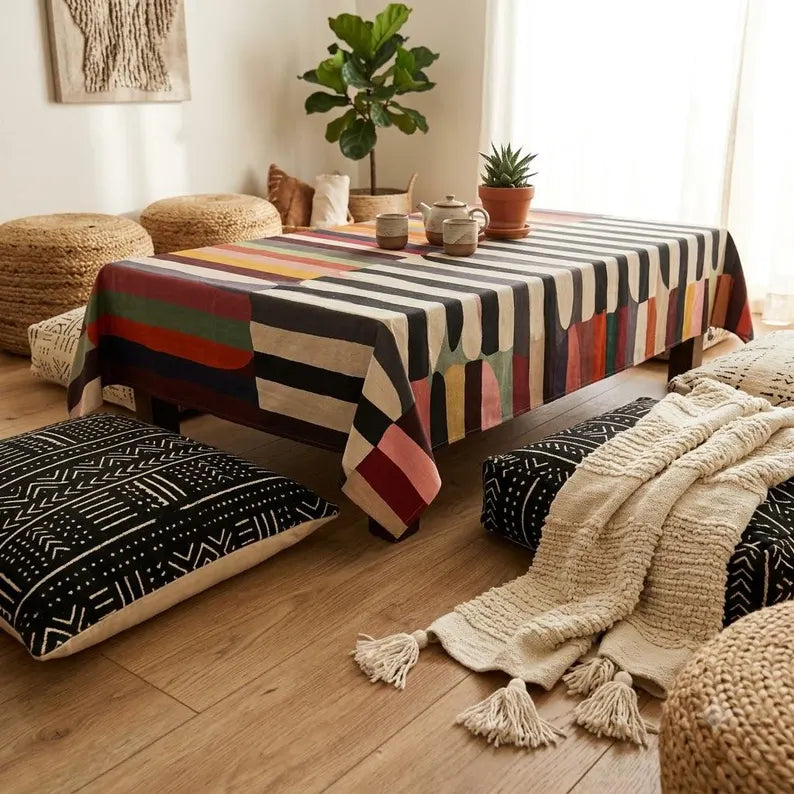 Color-Block Linen Table Cover
