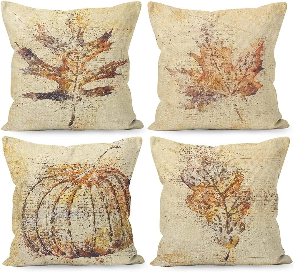 Leaf & Pumpkin Cushion Cover Pack of 4
