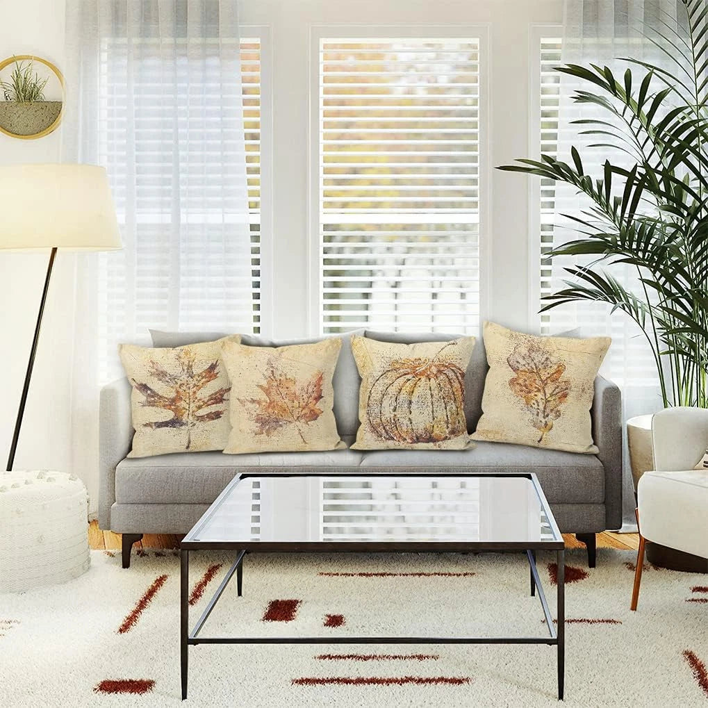 Leaf & Pumpkin Cushion Cover Pack of 4