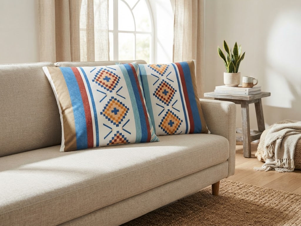Aztec Beige Cushion Cover Pack of 2