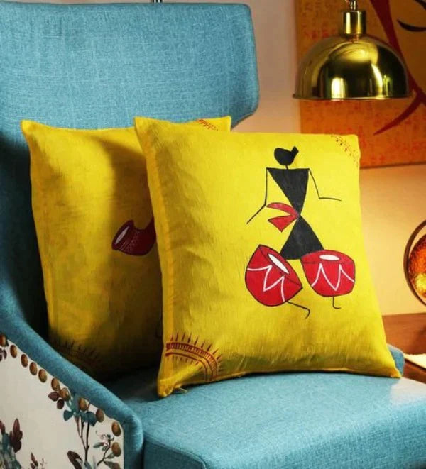 MUSTARD WORLI RANGDESI CUSHION COVERS (PACK OF 2)