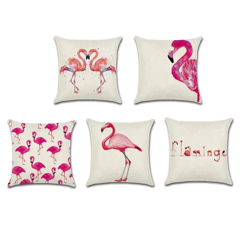 TROPICAL FLAMINGO CUSHION COVERS (PACK OF 5)